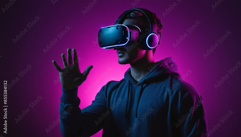 person using glasses virtual reality technology, AI, background for text person using glasses virtual reality technology, AI, background for text