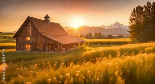 Barn house with mezzanine window with sunbeam