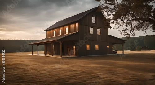 Barn house with mezzanine window with sunbeam