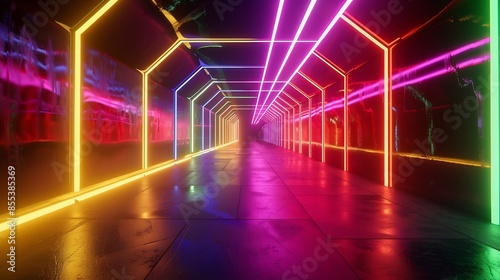 Neon design elements lights glow and flash technology abstract background High quality photo : Generative AI