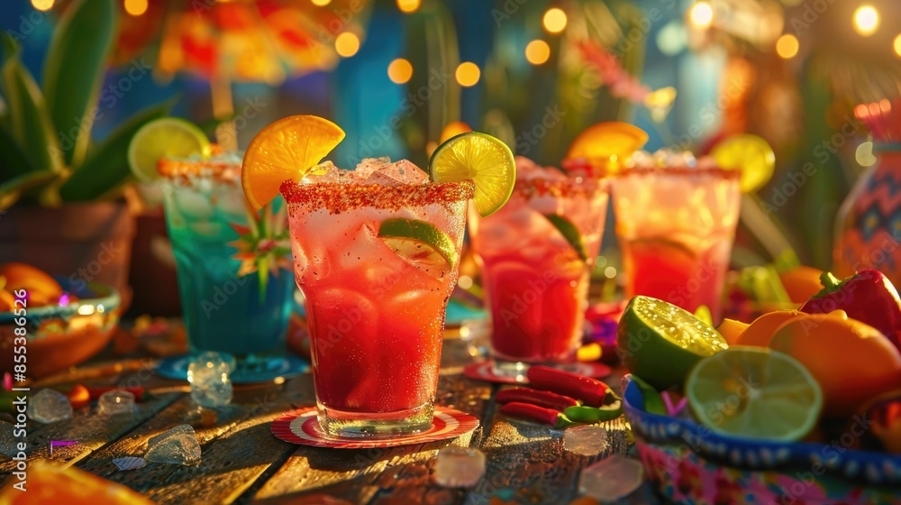 Vibrant Margaritas and Mexican Themed Party with Friends Enjoying Refreshing Cocktails Nachos and Festive Decor on a Summer Evening Vibrant Margaritas and Mexican Themed Party with Friends Enjoying Refreshing Cocktails Nachos and Festive Decor on a Summer Evening