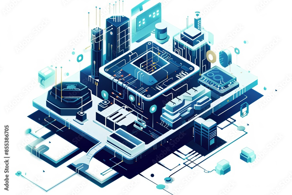 Naklejka premium Conceptual Technology Flat Illustration created with Generative AI