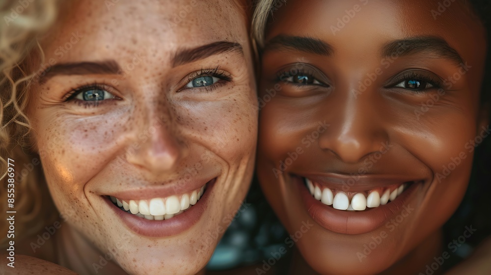 Closeup of two smiling women : Generative AI Closeup of two smiling women : Generative AI
