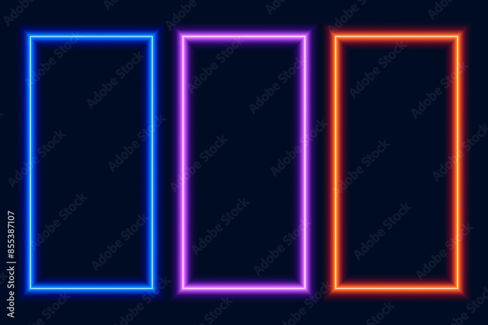 Neon frames, border set, vector illustration. Neon frames, border set, vector illustration.