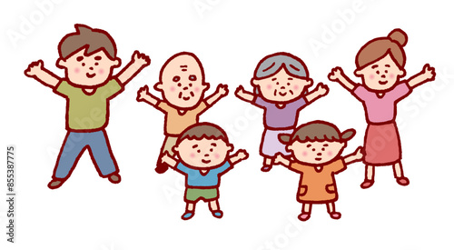 線画タッチのかわいい家族