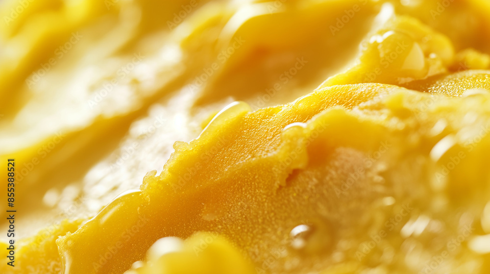 Exotic mango ice cream delight, a closeup image of exotic mango ice cream, its bright yellow color and creamy texture standing out against a white background Exotic mango ice cream delight, a closeup image of exotic mango ice cream, its bright yellow color and creamy texture standing out against a white background