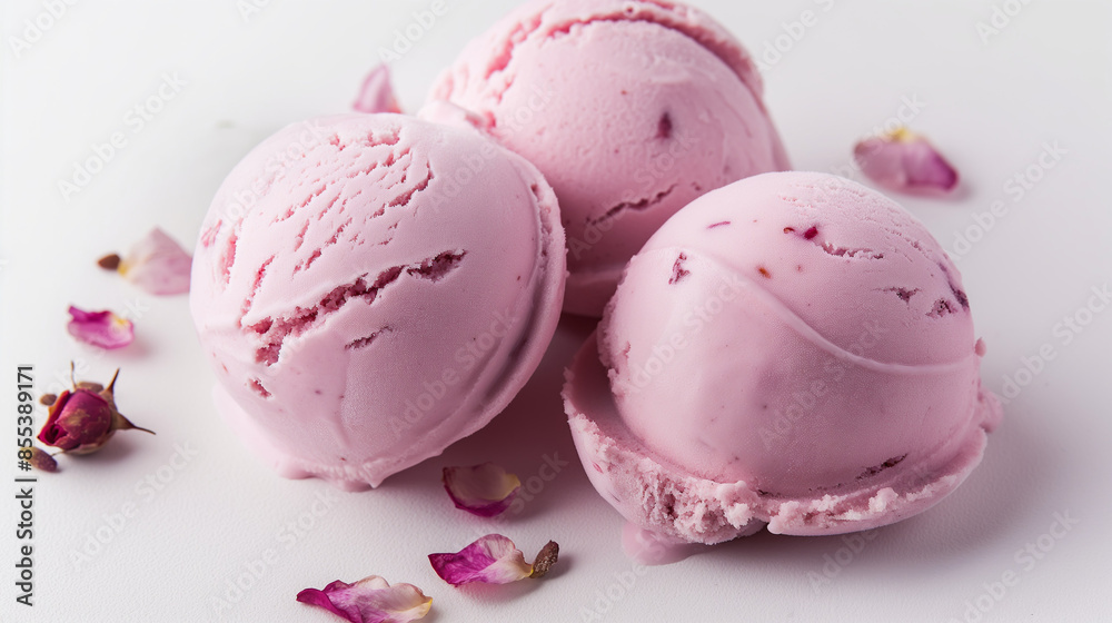 Sophisticated rose water ice cream, an image of sophisticated rose water ice cream, its subtle pink hue and creamy texture against a white background Sophisticated rose water ice cream, an image of sophisticated rose water ice cream, its subtle pink hue and creamy texture against a white background