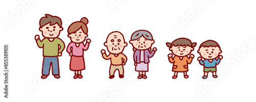 線画タッチのかわいい家族