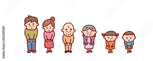 線画タッチのかわいい家族