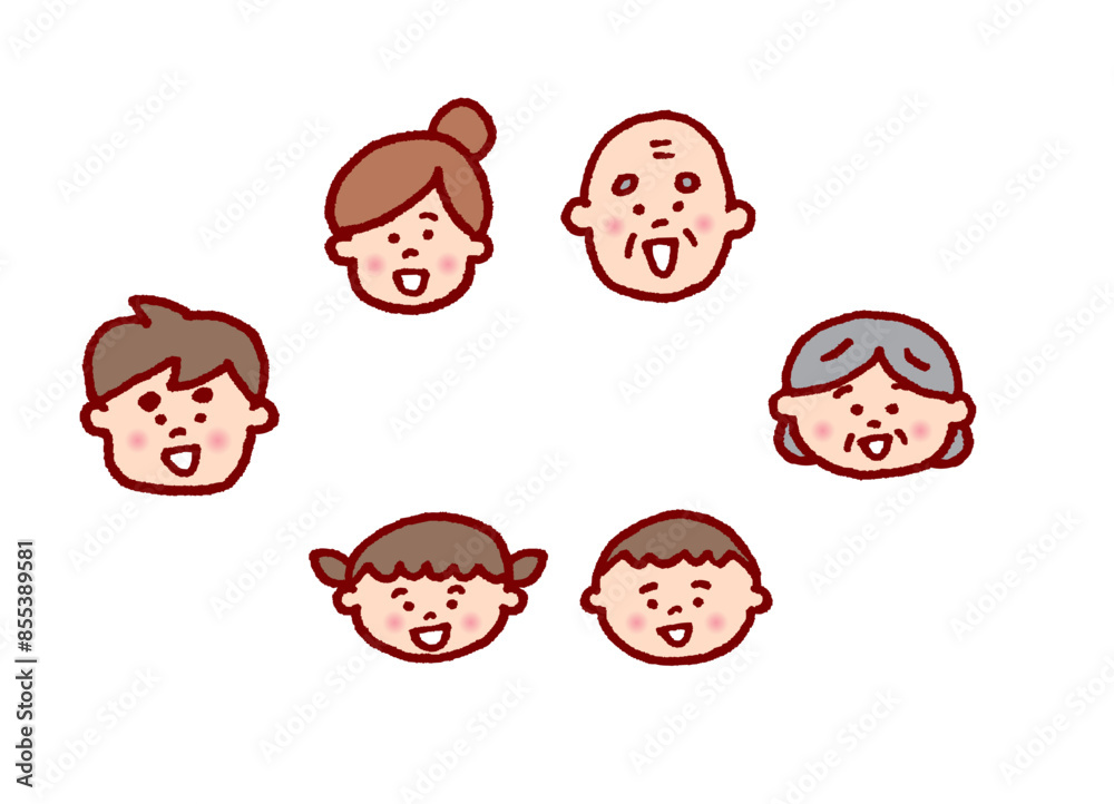 線画タッチのかわいい家族 線画タッチのかわいい家族