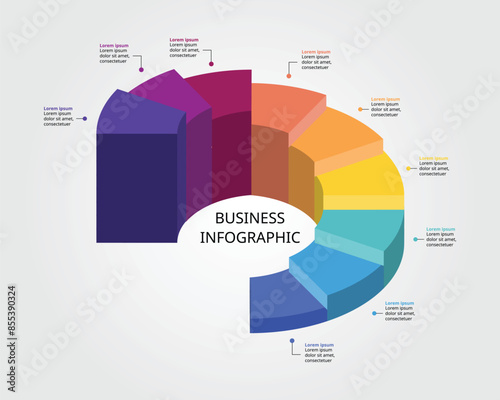 circle pie chart level template for infographic for presentation for 9 element