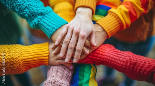 Unity and Support: Close-Up of LGBT People Holding Hands to Promote Awareness on LGBT Awareness Day © Sunshine