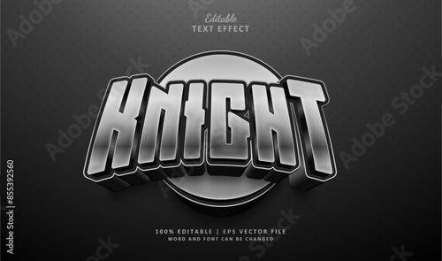 Knight Text Effect Style 3d Vector. Editable Text Effect Style Luxury Silver and Chrome Esport Gaming.
