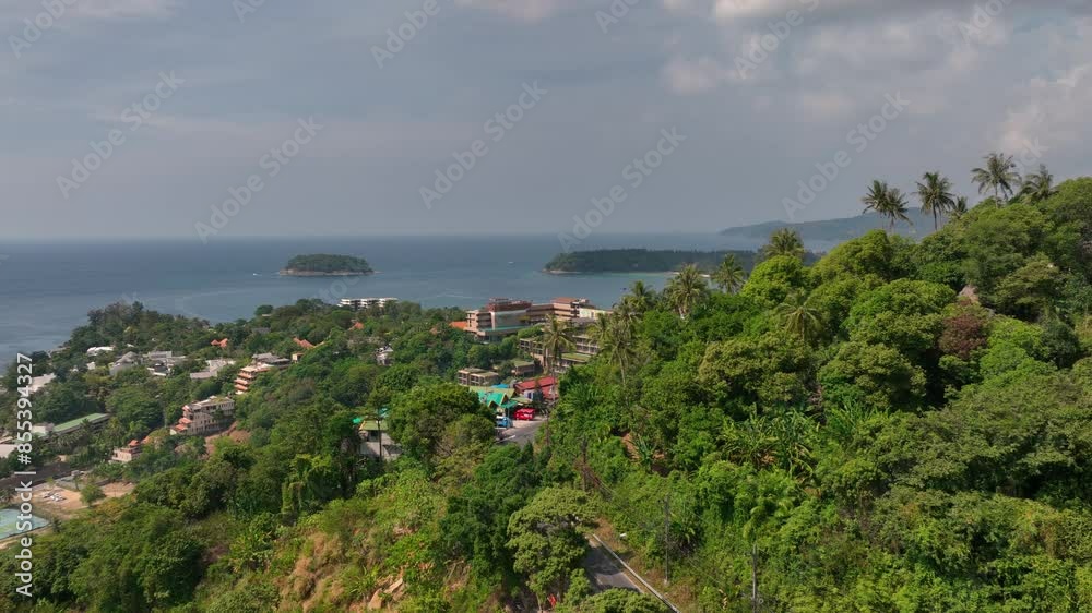 sunny day phuket island famous kata noi beach town traffic road aerial panorama 4k thailand sunny day phuket island famous kata noi beach town traffic road aerial panorama 4k thailand