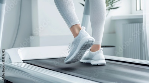 A woman is running on a treadmill in a gym, healthy lifestyle concept