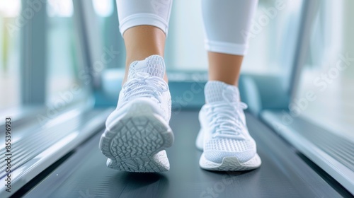 A woman is running on a treadmill, healthy lifestyle concept