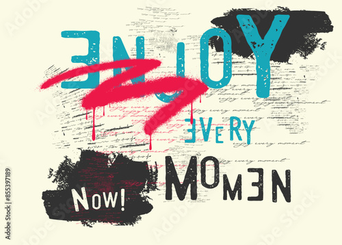 graffiti slogan print with neon spray, t shirt graphics print vector illustration design, Urban typography hipster street art for graphic t- shirt