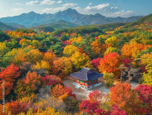 Aerial view of the Naejangsan National Park with its vibrant autumn foliage and natural scenery in South Korea   photo