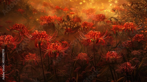 Autumnal depiction of the Lycoris Radiata bloom