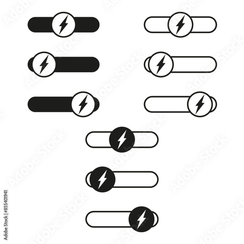 Toggle Switch Icons. Power Symbols Set. Black and White Design. Vector Illustration.