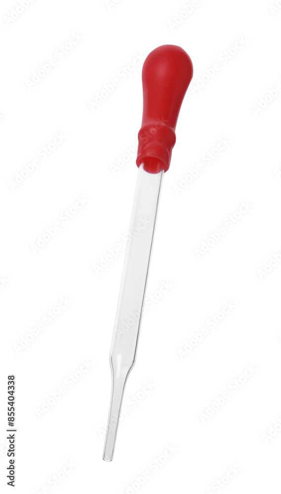 One glass clean pipette isolated on white One glass clean pipette isolated on white