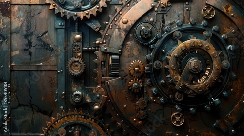 Steampunk industrial background featuring vintage machinery, gears, and clockwork © sania