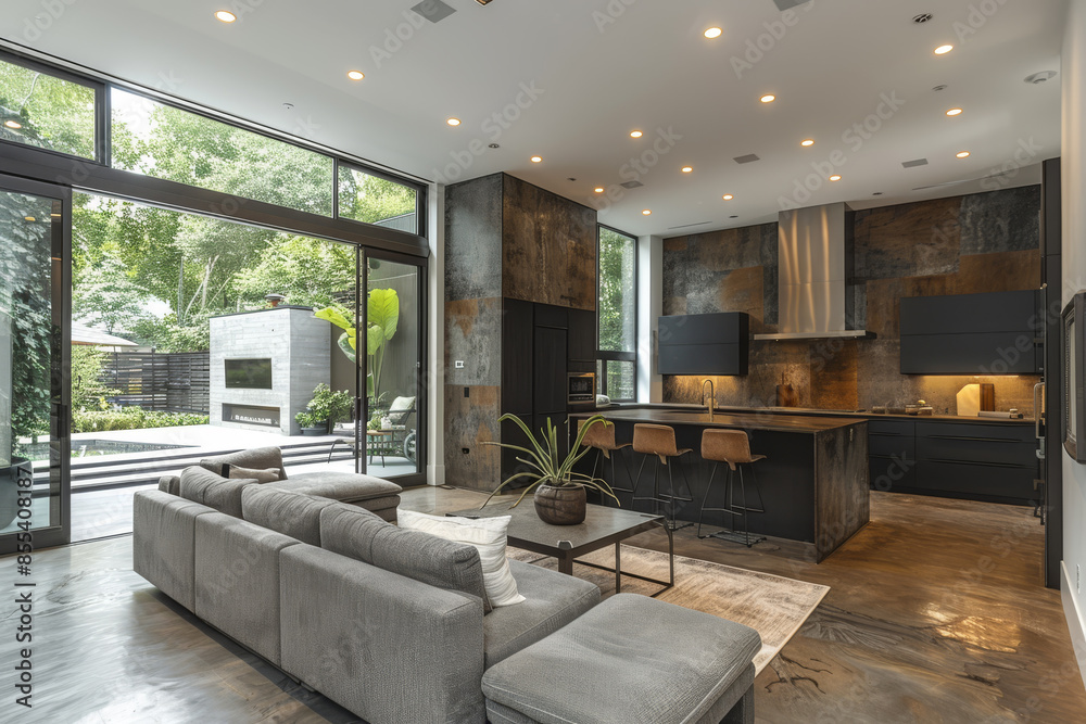 Fototapeta premium Minimalistic Dark Grey Kitchen Interior