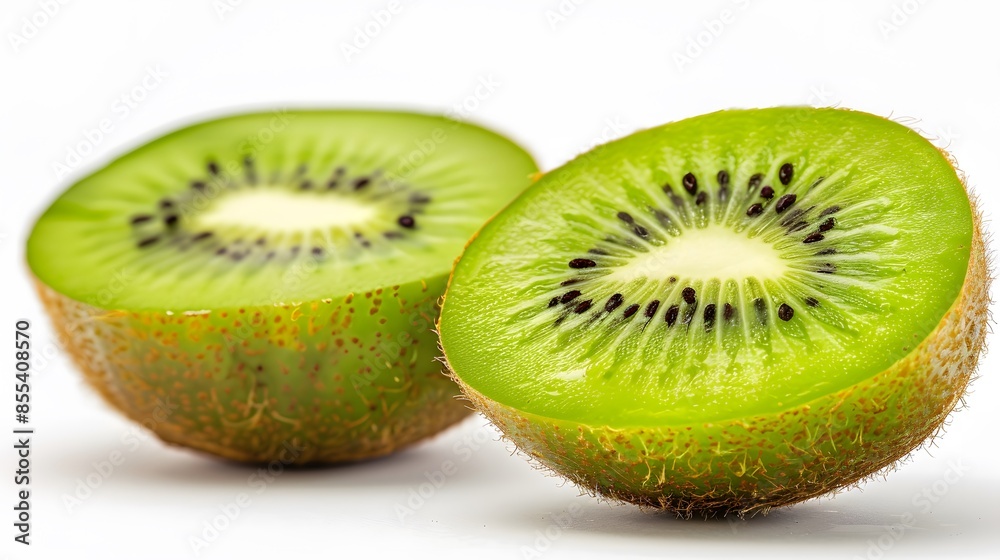 Isolated kiwi. One kiwi fruit cut in halves isolated on white background with clipping path. Isolated kiwi. One kiwi fruit cut in halves isolated on white background with clipping path.