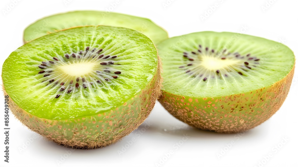 Isolated kiwi. One kiwi fruit cut in halves isolated on white background with clipping path. Isolated kiwi. One kiwi fruit cut in halves isolated on white background with clipping path.