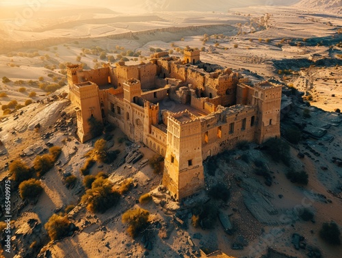 Aerial view of the Salwa Palace with its ancient ruins and desert backdrop in Saudi Arabia   photo