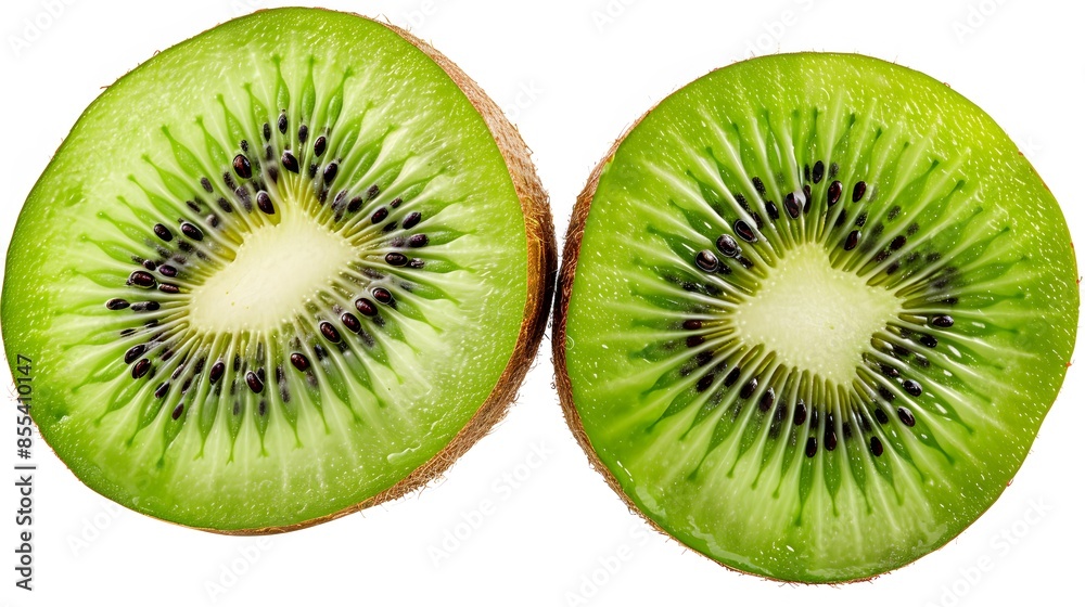 Fototapeta premium Isolated kiwi. One kiwi fruit cut in halves isolated on white background with clipping path. 