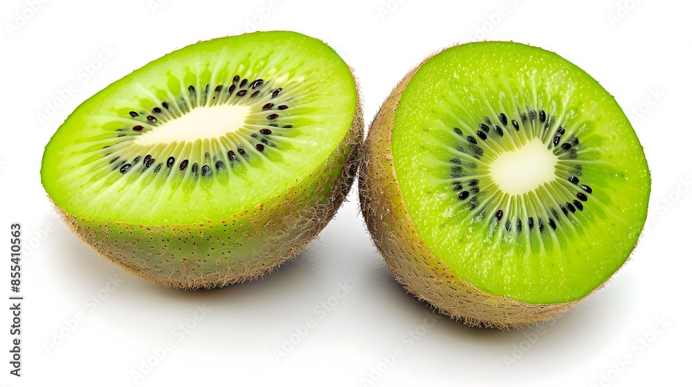 Fototapeta premium Isolated kiwi. One kiwi fruit cut in halves isolated on white background with clipping path.