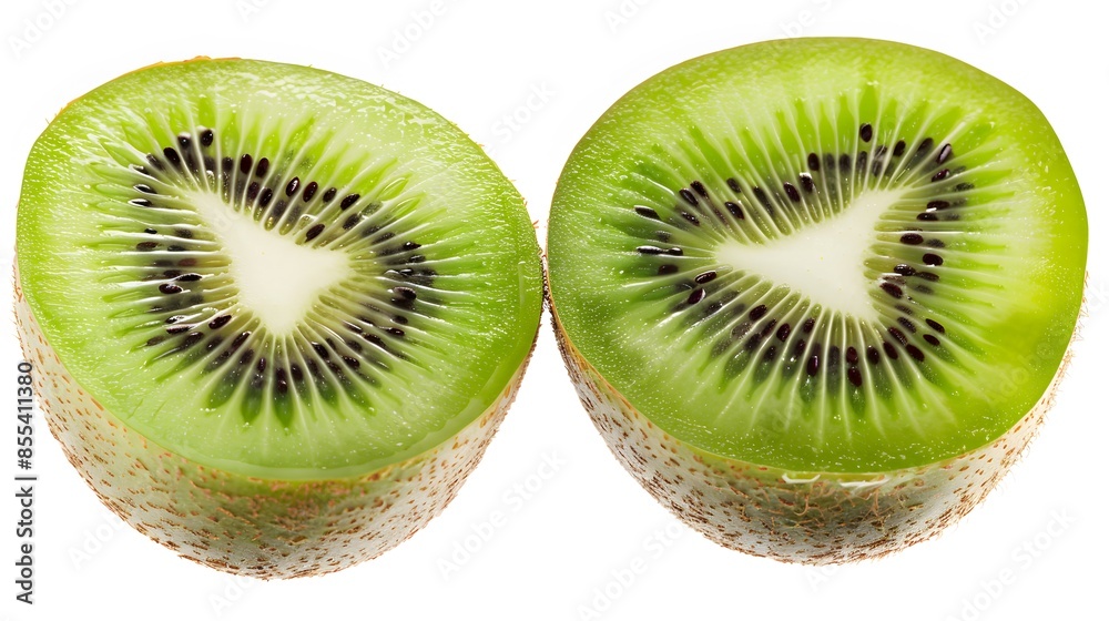 Fototapeta premium Isolated kiwi. One kiwi fruit cut in halves isolated on white background with clipping path. 