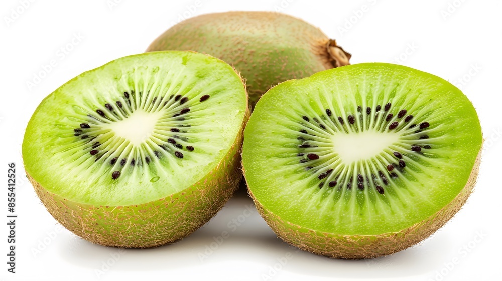 Fototapeta premium Isolated kiwi. One kiwi fruit cut in halves isolated on white background with clipping path.