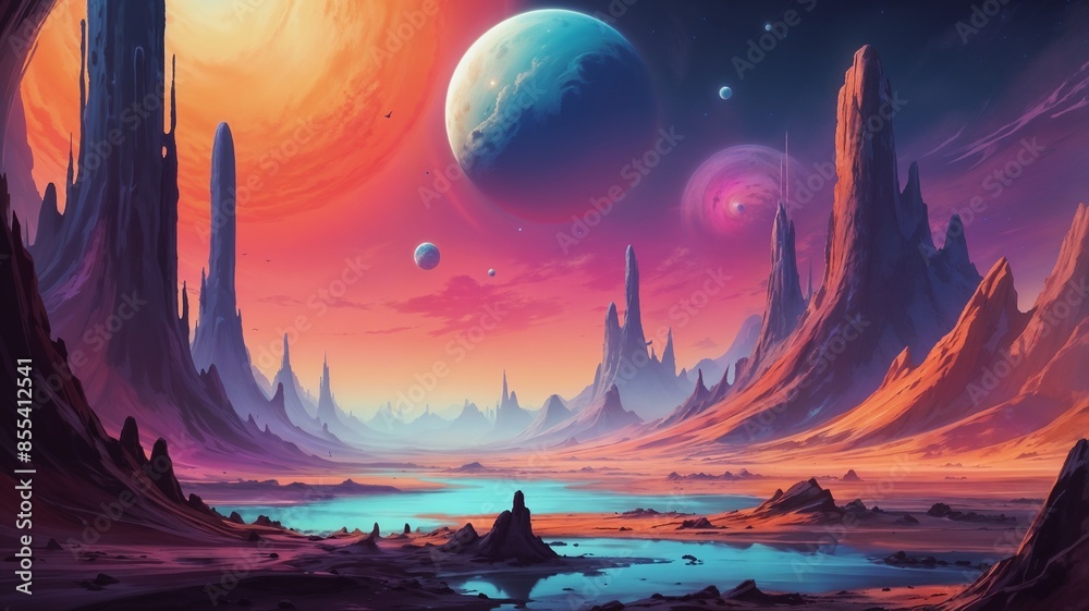 Fototapeta premium a colorful alien desert landscape
