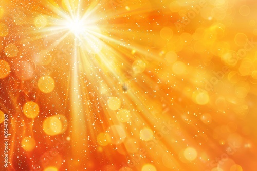 Vibrant orange light burst with peach and golden sparkles on dark abstract background