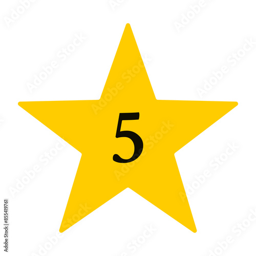 A gold star with the number 5, isolated on a transparent background - Concept of ratings, awards, achievements, and milestones