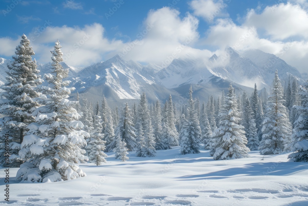 a snow covered mountain with trees and clouds, a snowy winter wonderland with trees and mountains a snow covered mountain with trees and clouds, a snowy winter wonderland with trees and mountains