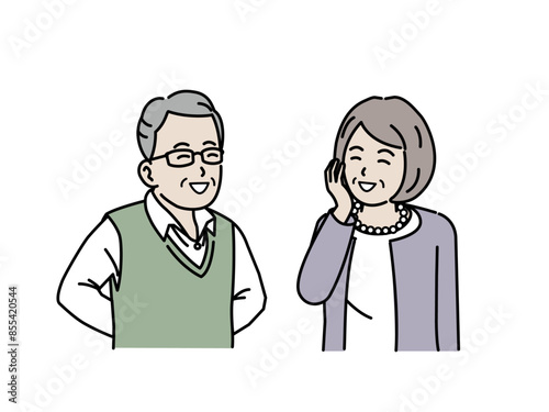 幸せそうに微笑む高齢者の夫婦のイラスト