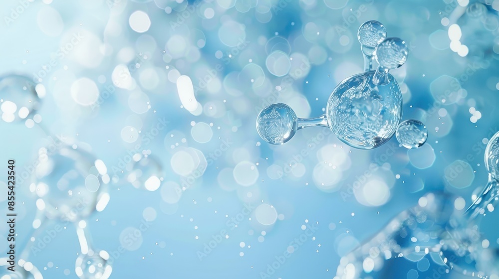 Abstract Water Molecule with Blue Background and Bokeh Lights Science, Nature, and Technology Abstract Water Molecule with Blue Background and Bokeh Lights Science, Nature, and Technology