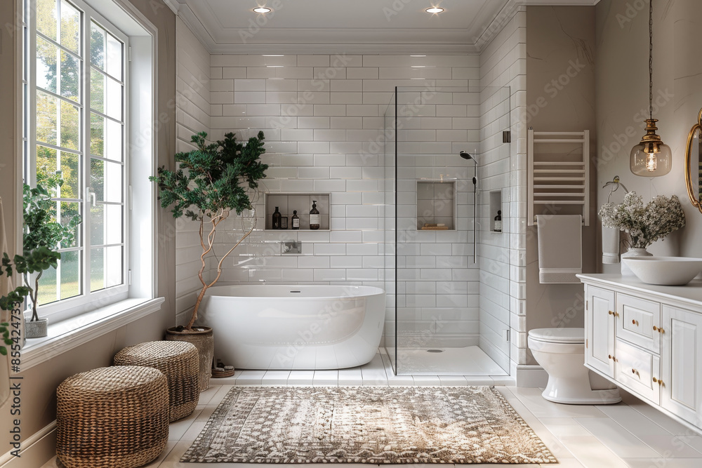 Fototapeta premium Bright White Bathroom with Tub