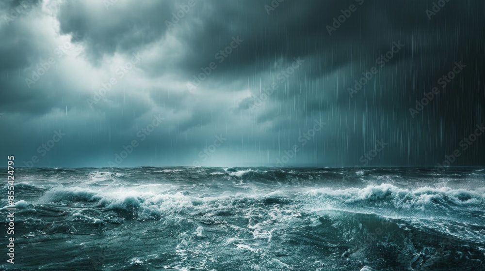 The ocean is rough and choppy, with waves crashing against the shore The ocean is rough and choppy, with waves crashing against the shore