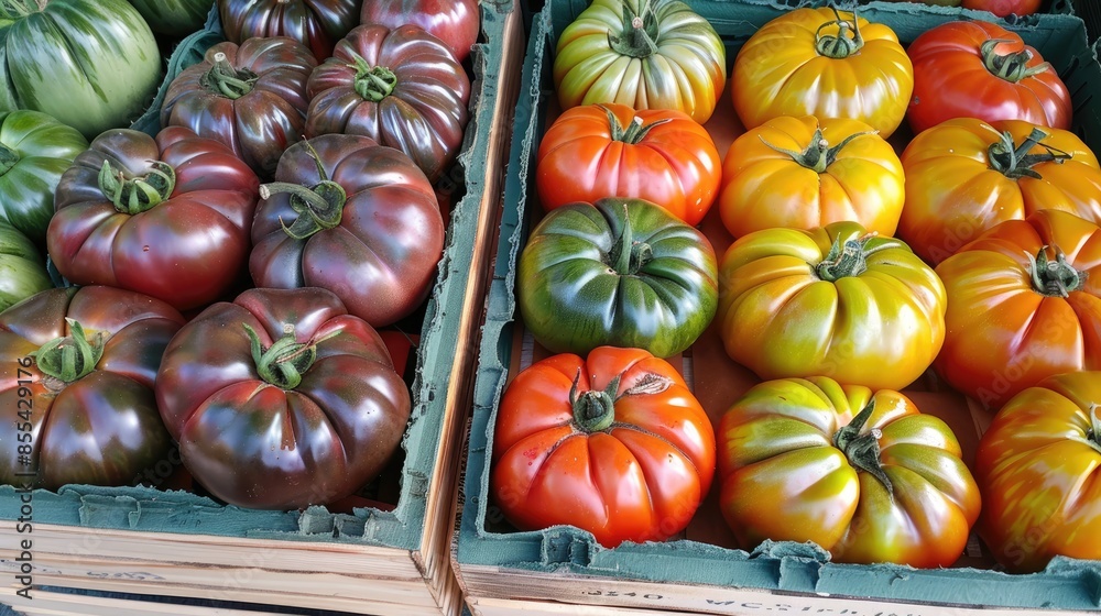 Assortment of heirloom tomatoes at the local market Assortment of heirloom tomatoes at the local market