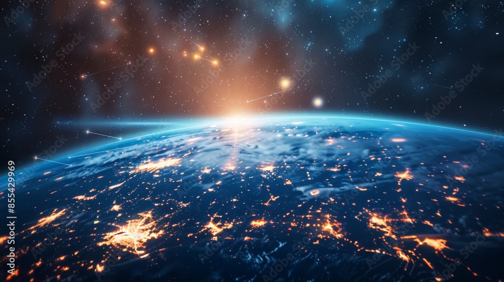Obraz premium Earth From Space, Glowing Cities