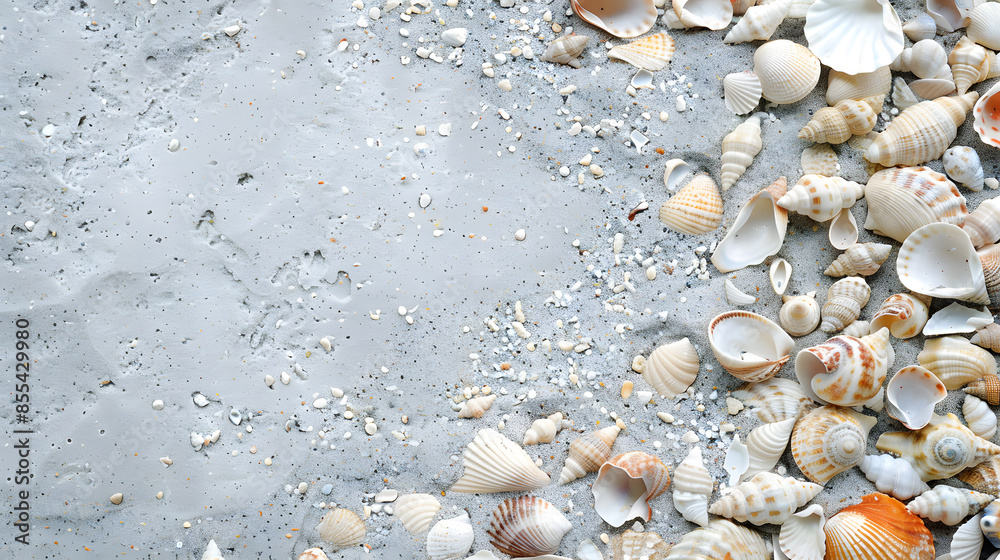 Copy space image of shells scattered on a rocky beach Copy space image of shells scattered on a rocky beach