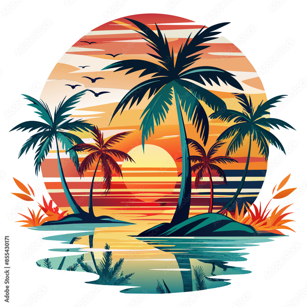 Fototapeta premium summer sunset t shirt design