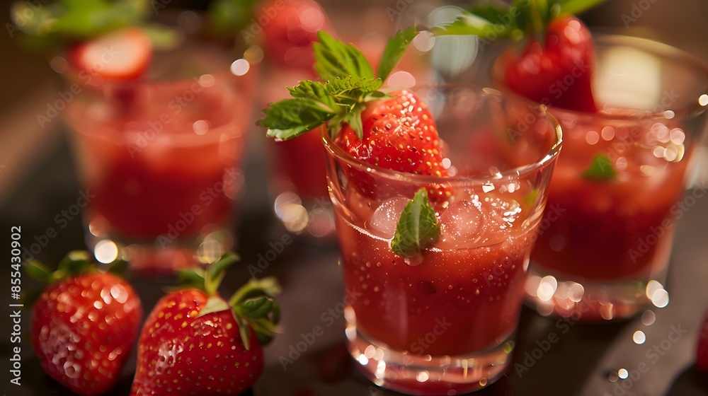 Juice splashes out from cutted strawberries on a white background Juice splashes out from cutted strawberries on a white background