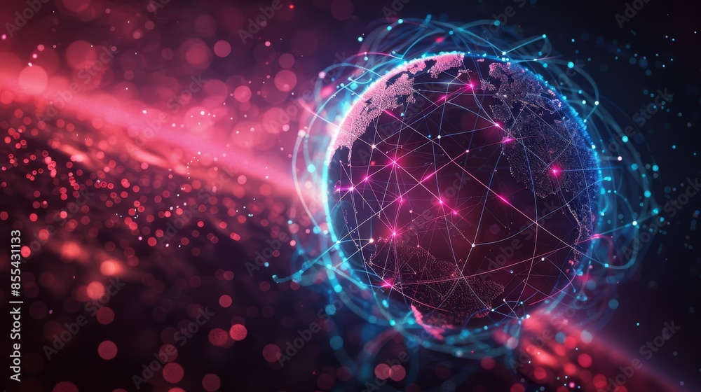 Digital Globe with Pink and Blue Network Digital Globe with Pink and Blue Network