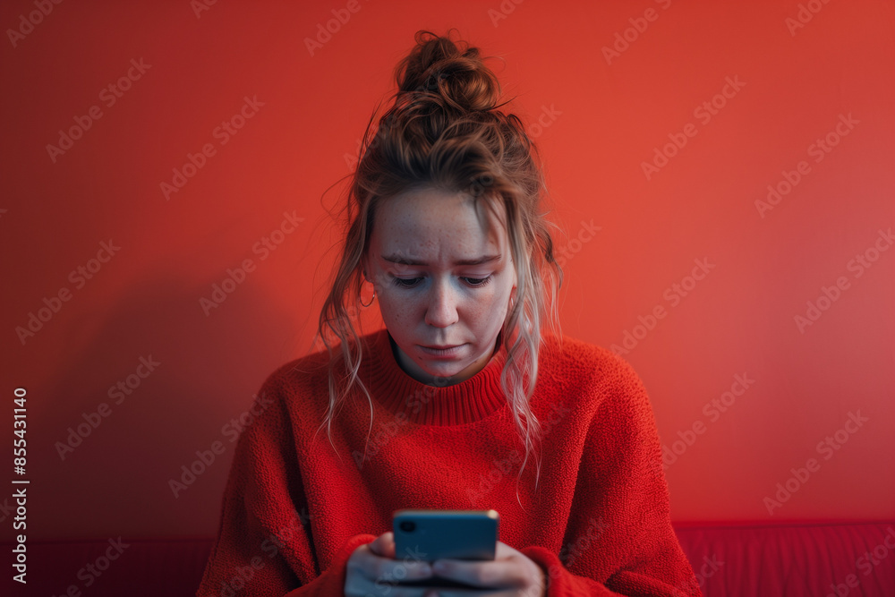 Serious Focused Woman Looking at Her Smartphone Phone Serious Focused Woman Looking at Her Smartphone Phone