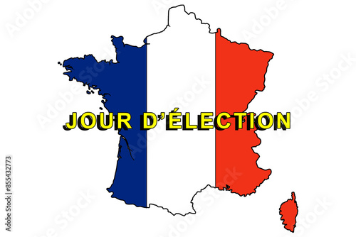 legislative elections in France, called by President Emmanuel Macron. silhouette of france and french flag text on a neutral background. Graphic illustration for election day, for news and editorial. photo